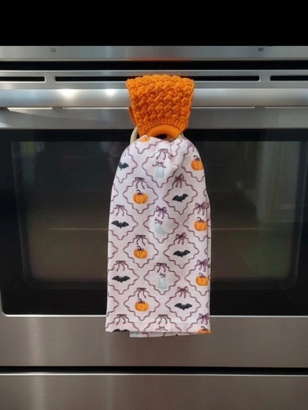 Pumpkin & Ghost Hanging Towel & Crochet Towel Holder NWOT
